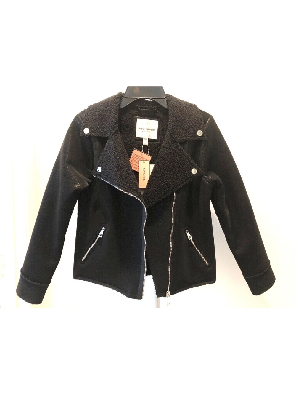 Urban Republic Kids Black Sherpa-Lined Moto Pea Coat